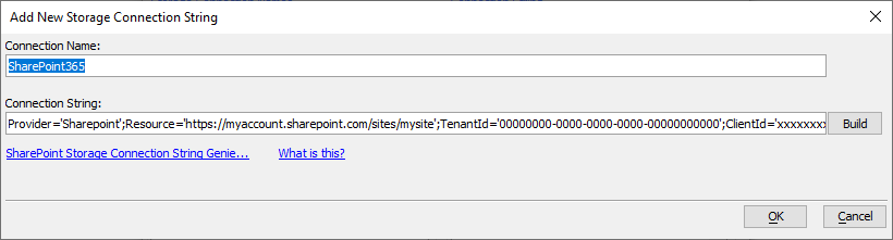 Name your SharePoint 365 Connection String